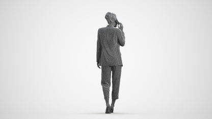 3D human model woman business walking, photogrammetry scanned person for archviz, wireframe front view