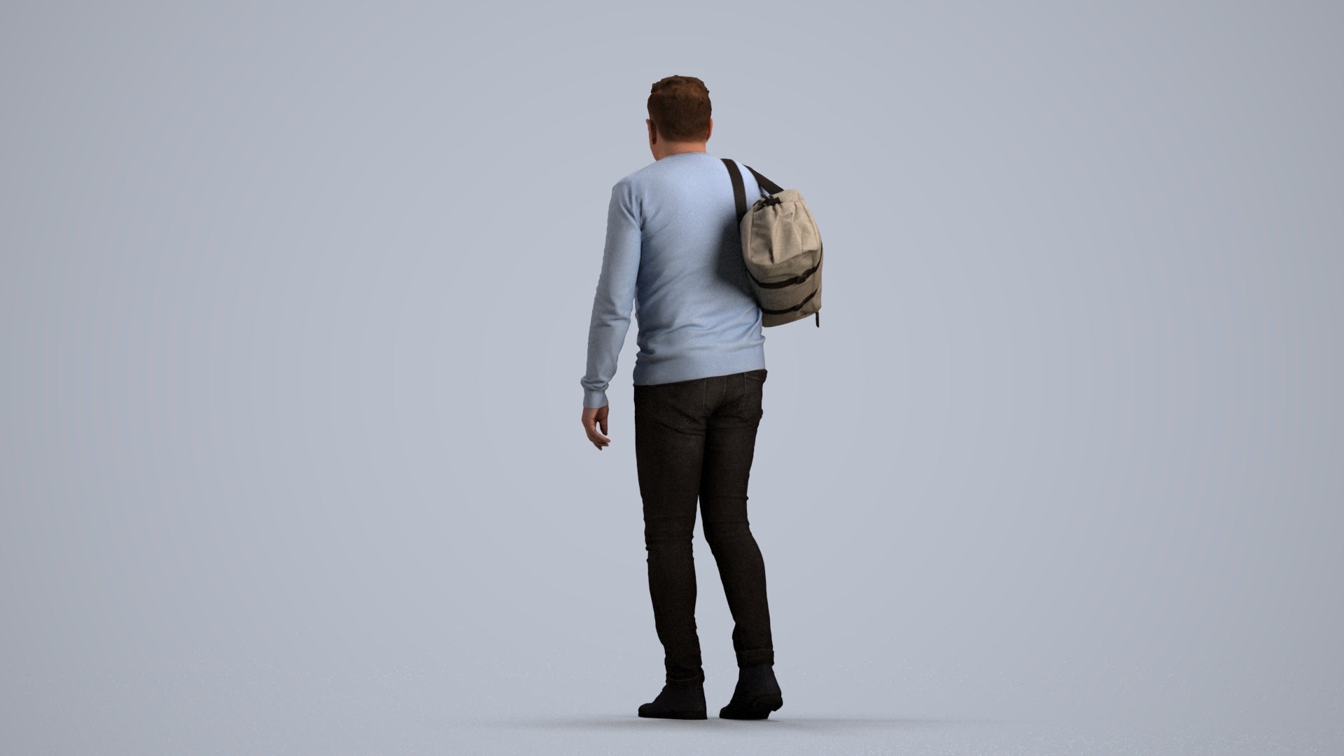 3D people model man casual walking, scanned human for 3ds Max rendering, front view render