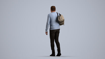 3D people model man casual walking, scanned human for 3ds Max rendering, front view render