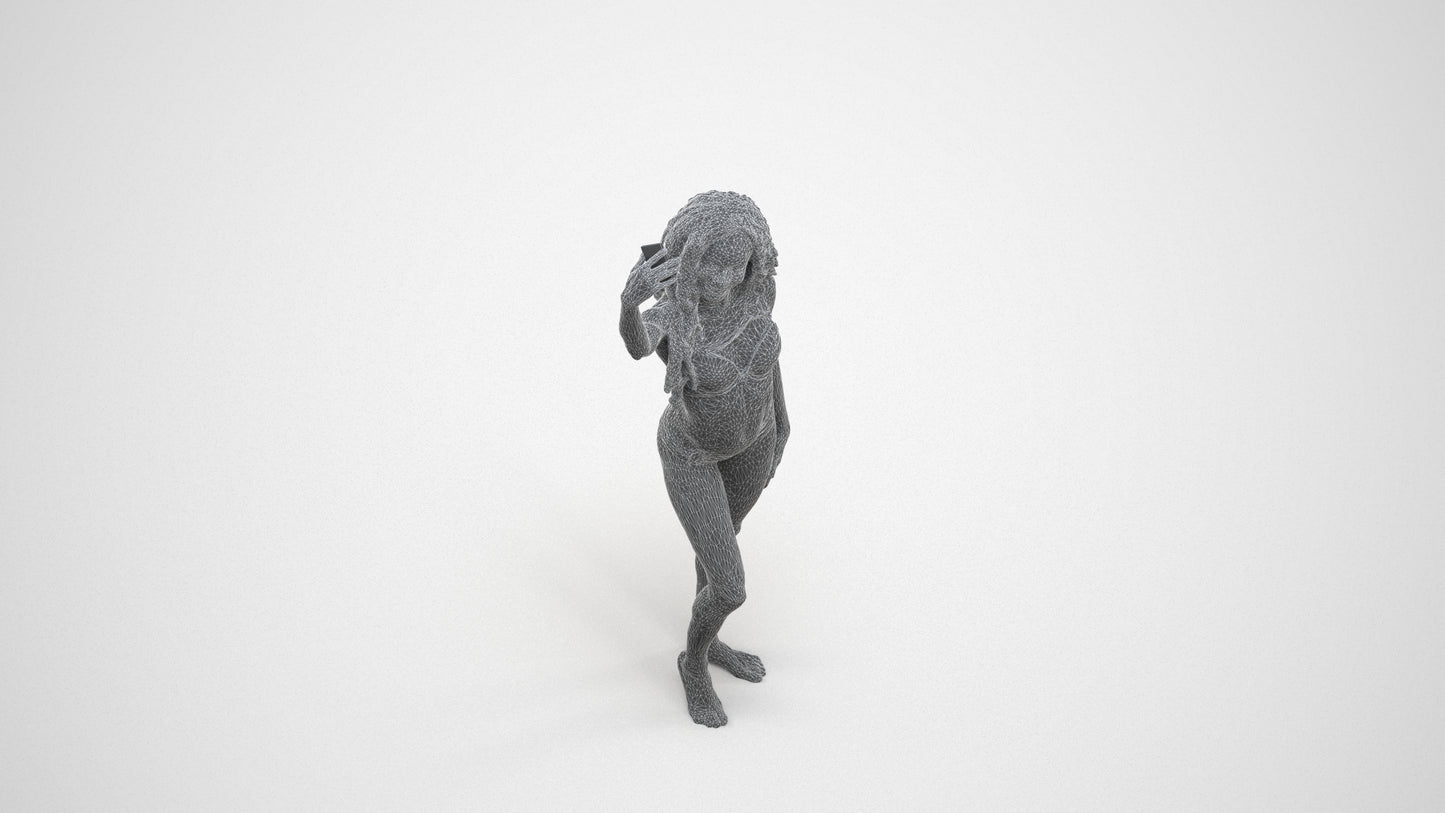 3D people model woman pool, scanned human for 3ds Max rendering, wireframe three-quarter view