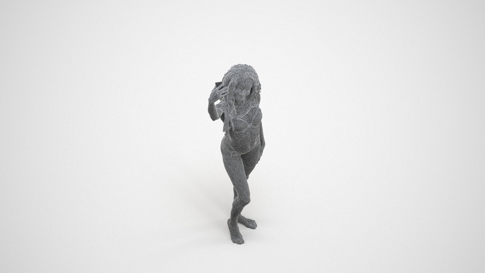 3D people model woman pool, scanned human for 3ds Max rendering, wireframe three-quarter view