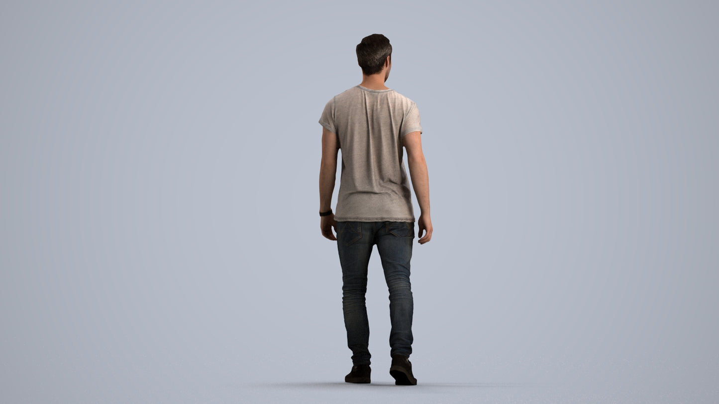 realistic 3D human man casual walking, archviz people FBX OBJ for Blender, front view render