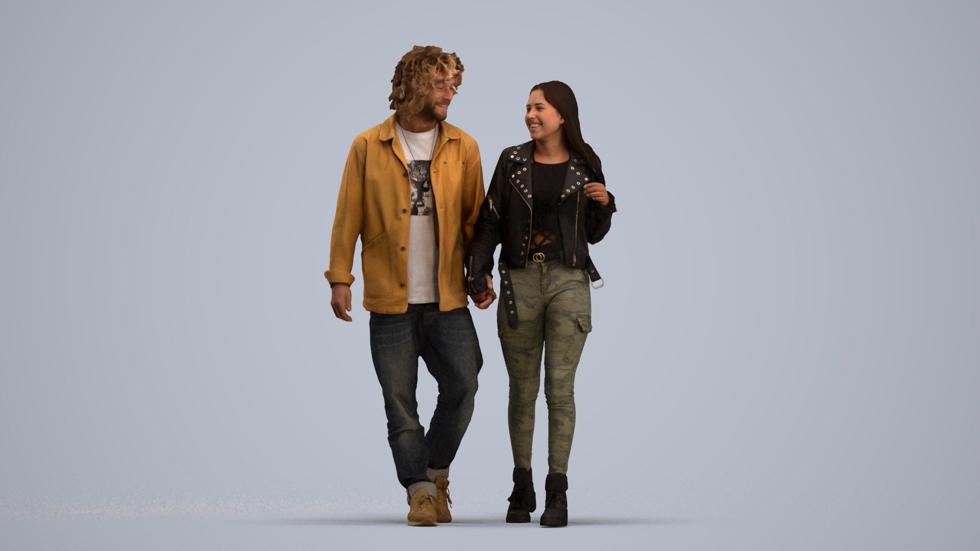 3D human model woman casual shopping, photogrammetry scanned person for archviz, standing pose render