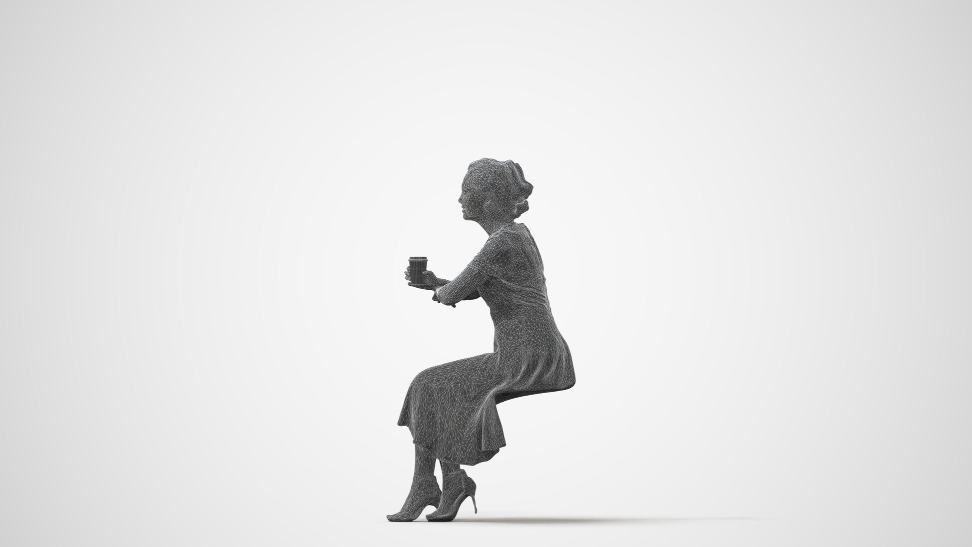 realistic 3D woman casual sitting, scanned archviz people for Blender and 3ds Max, square thumbnail