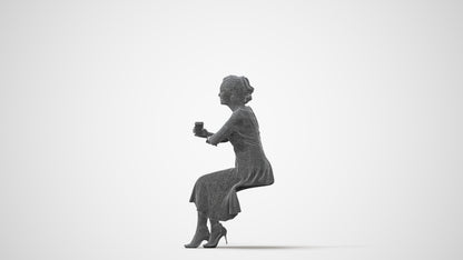 realistic 3D woman casual sitting, scanned archviz people for Blender and 3ds Max, square thumbnail