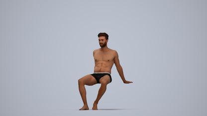 3D human model man sport pool, photogrammetry scanned person for archviz, top-down view render
