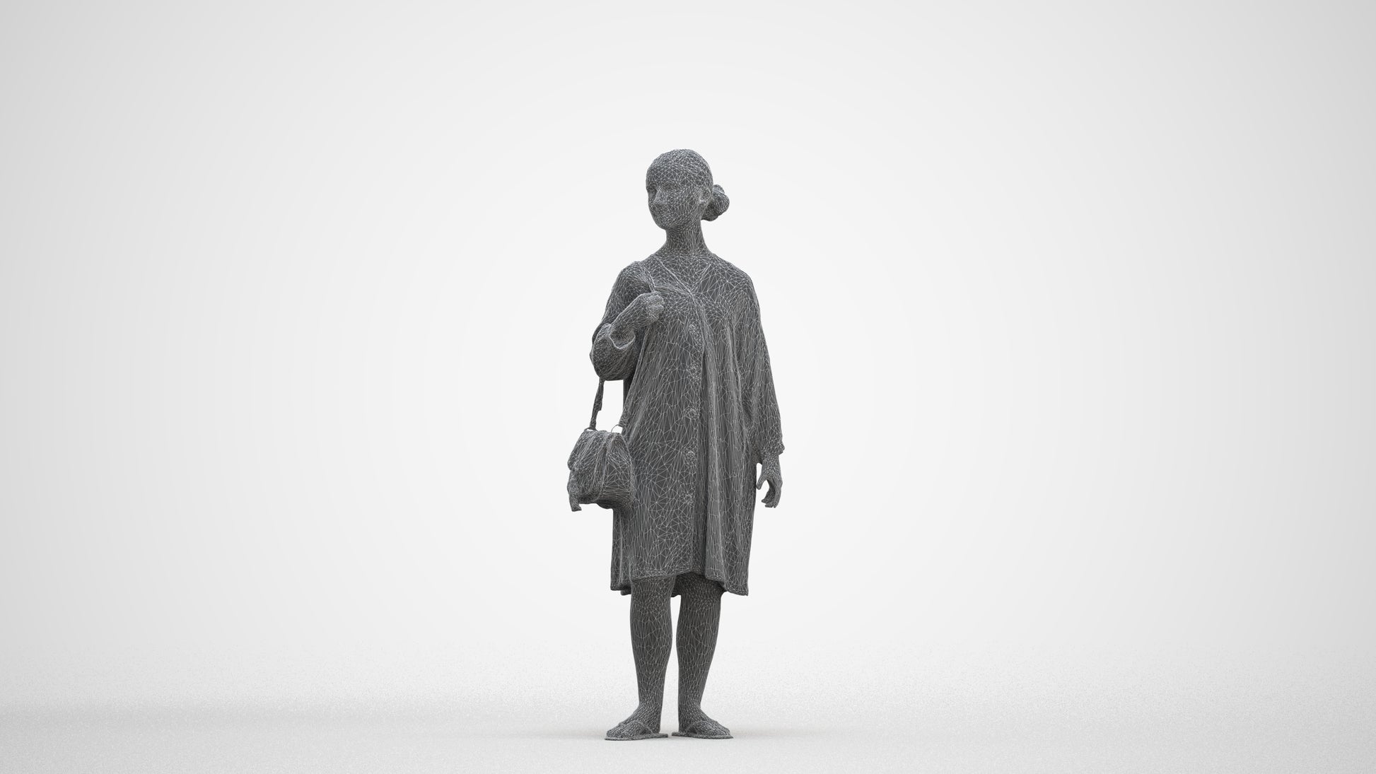 3D human model girl casual kids, photogrammetry scanned person for archviz, three-quarter front view render