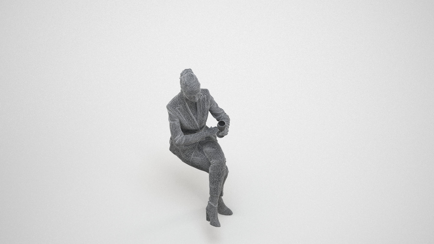 scanned 3D woman business, photogrammetry people for Enscape and V-Ray, wireframe three-quarter view