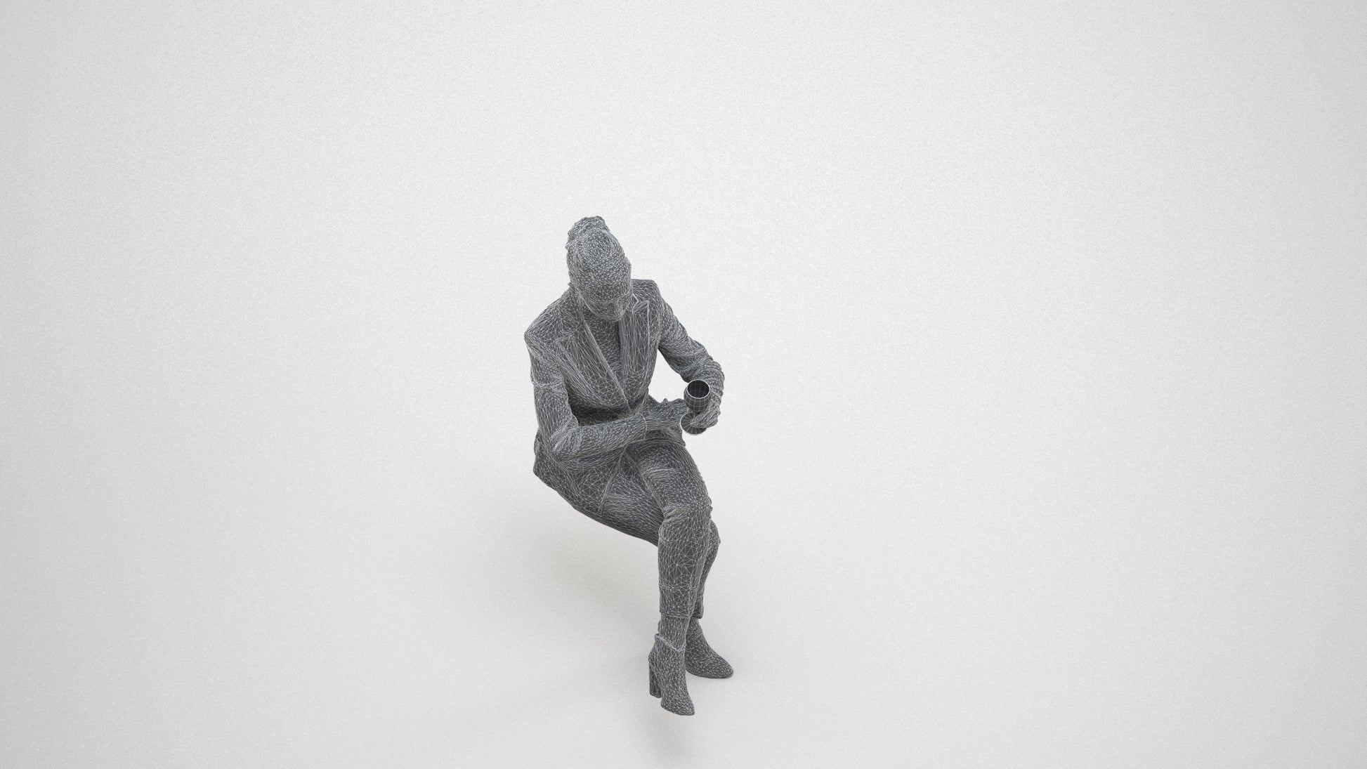 scanned 3D woman business, photogrammetry people for Enscape and V-Ray, wireframe three-quarter view