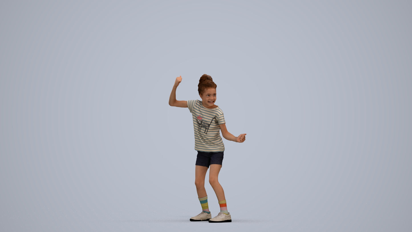 realistic 3D girl casual kids, scanned archviz people for Blender and 3ds Max, standing pose render