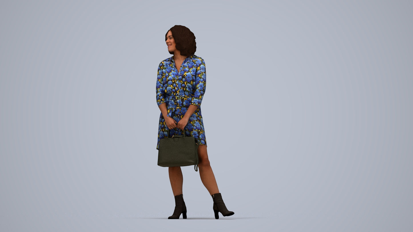 realistic 3D woman casual standing, scanned archviz people for Blender and 3ds Max, top-down view render