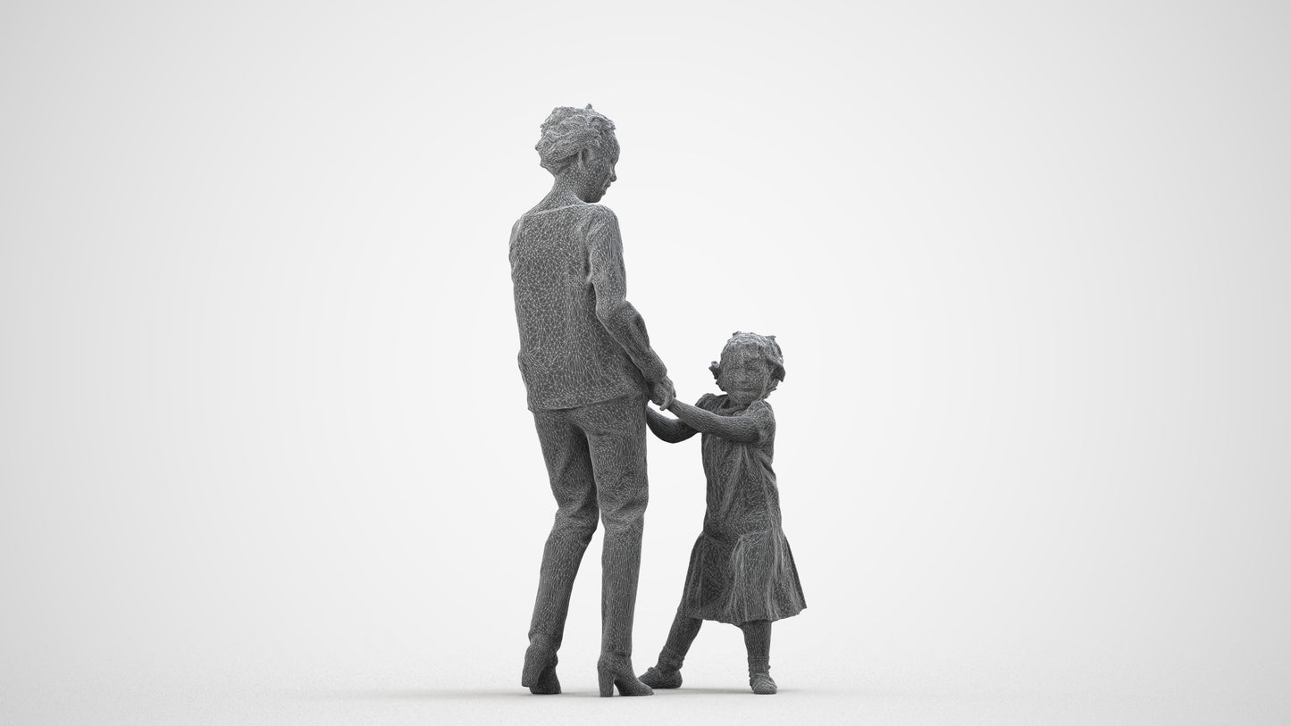 realistic 3D human girl casual kids, archviz people FBX OBJ for Blender, wireframe side view