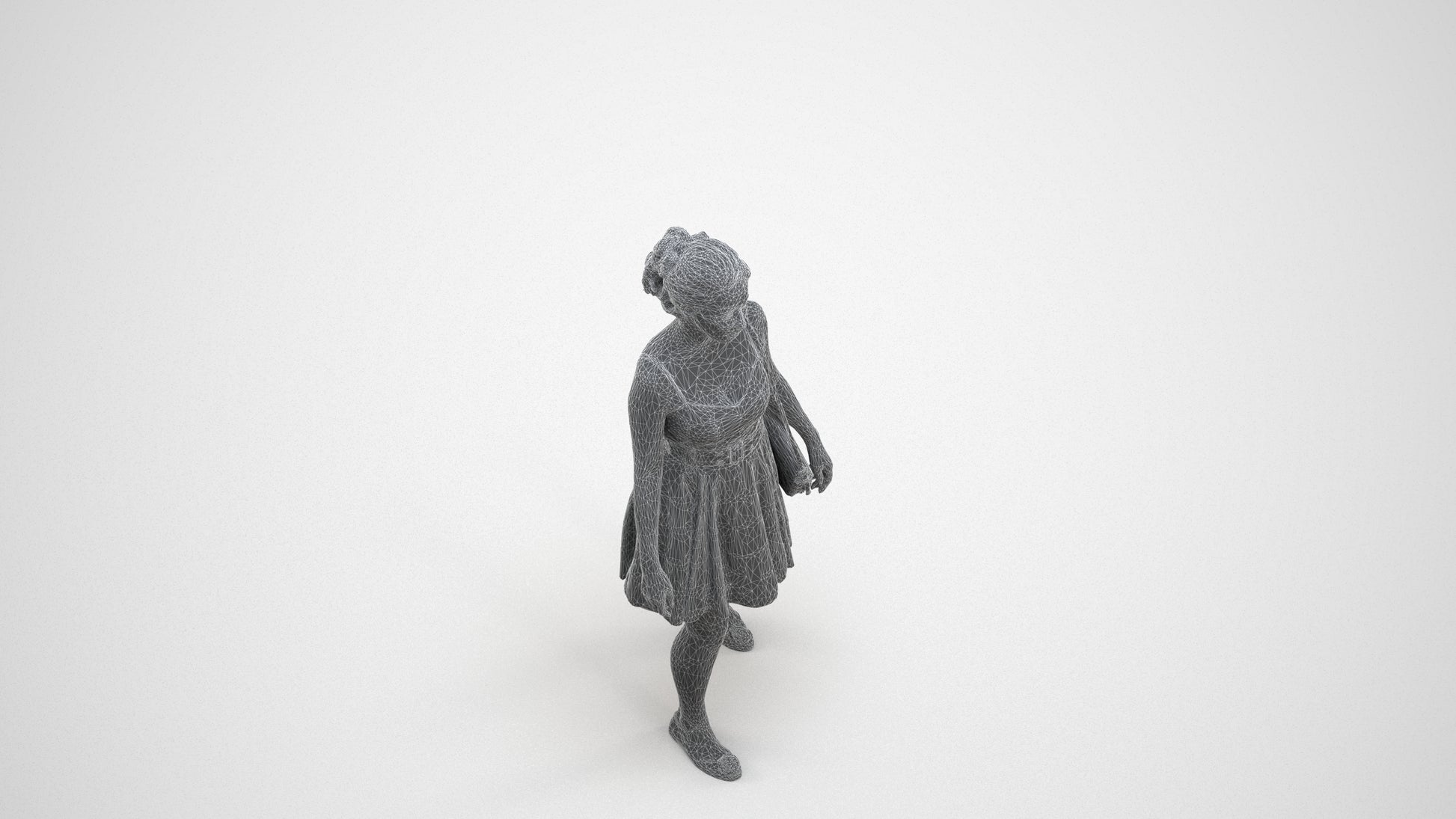 3D human model woman formal formalaffairs, photogrammetry scanned person for archviz, wireframe three-quarter view