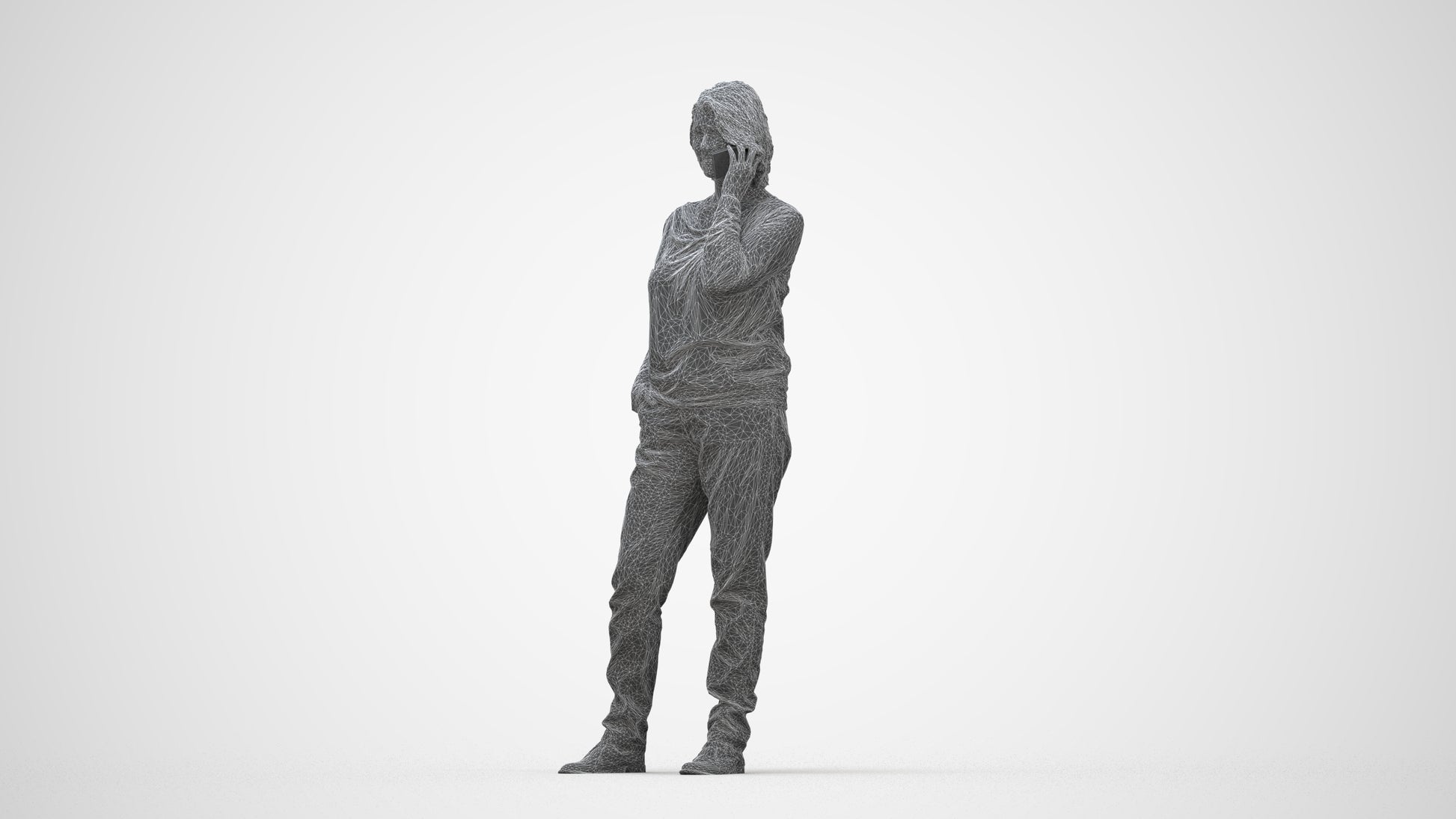 realistic 3D woman casual standing, scanned archviz people for Blender and 3ds Max, wireframe back view