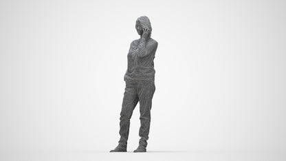 realistic 3D woman casual standing, scanned archviz people for Blender and 3ds Max, wireframe back view