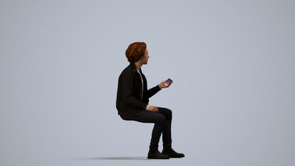 scanned 3D man casual sitting, photogrammetry people for Enscape and V-Ray, side view render