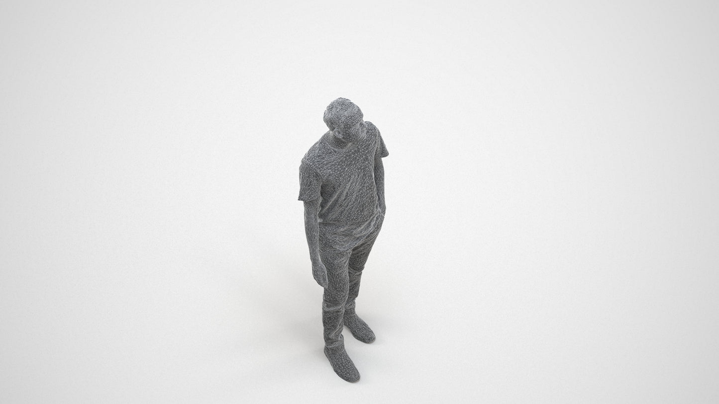 scanned 3D man casual walking, photogrammetry people for Enscape and V-Ray, wireframe three-quarter view
