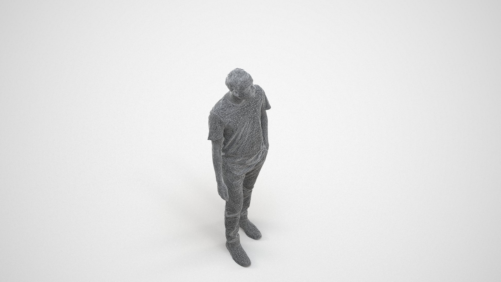 scanned 3D man casual walking, photogrammetry people for Enscape and V-Ray, wireframe three-quarter view