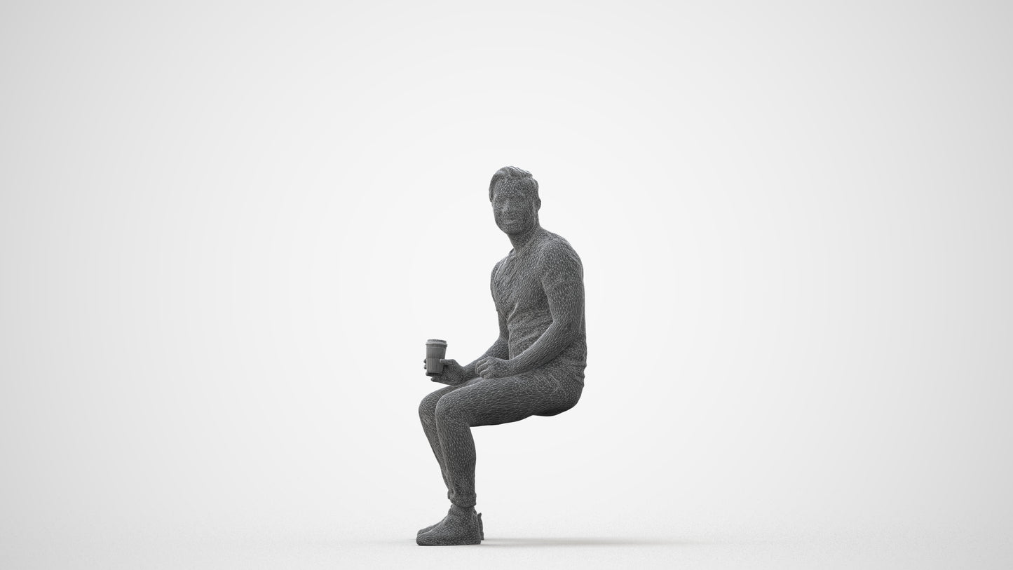 realistic 3D man casual sitting, scanned archviz people for Blender and 3ds Max, square thumbnail
