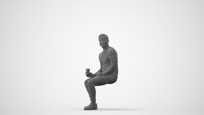 realistic 3D man casual sitting, scanned archviz people for Blender and 3ds Max, square thumbnail