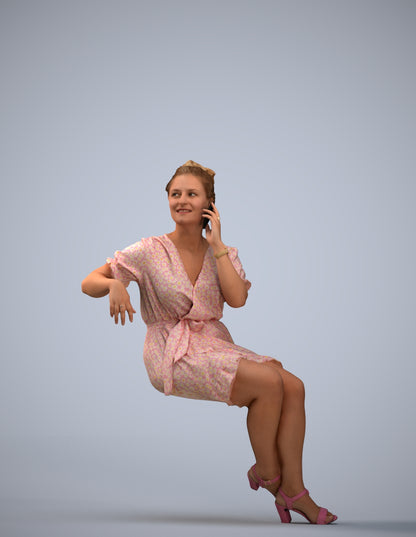 scanned 3D woman casual sitting, photogrammetry people for Enscape and V-Ray