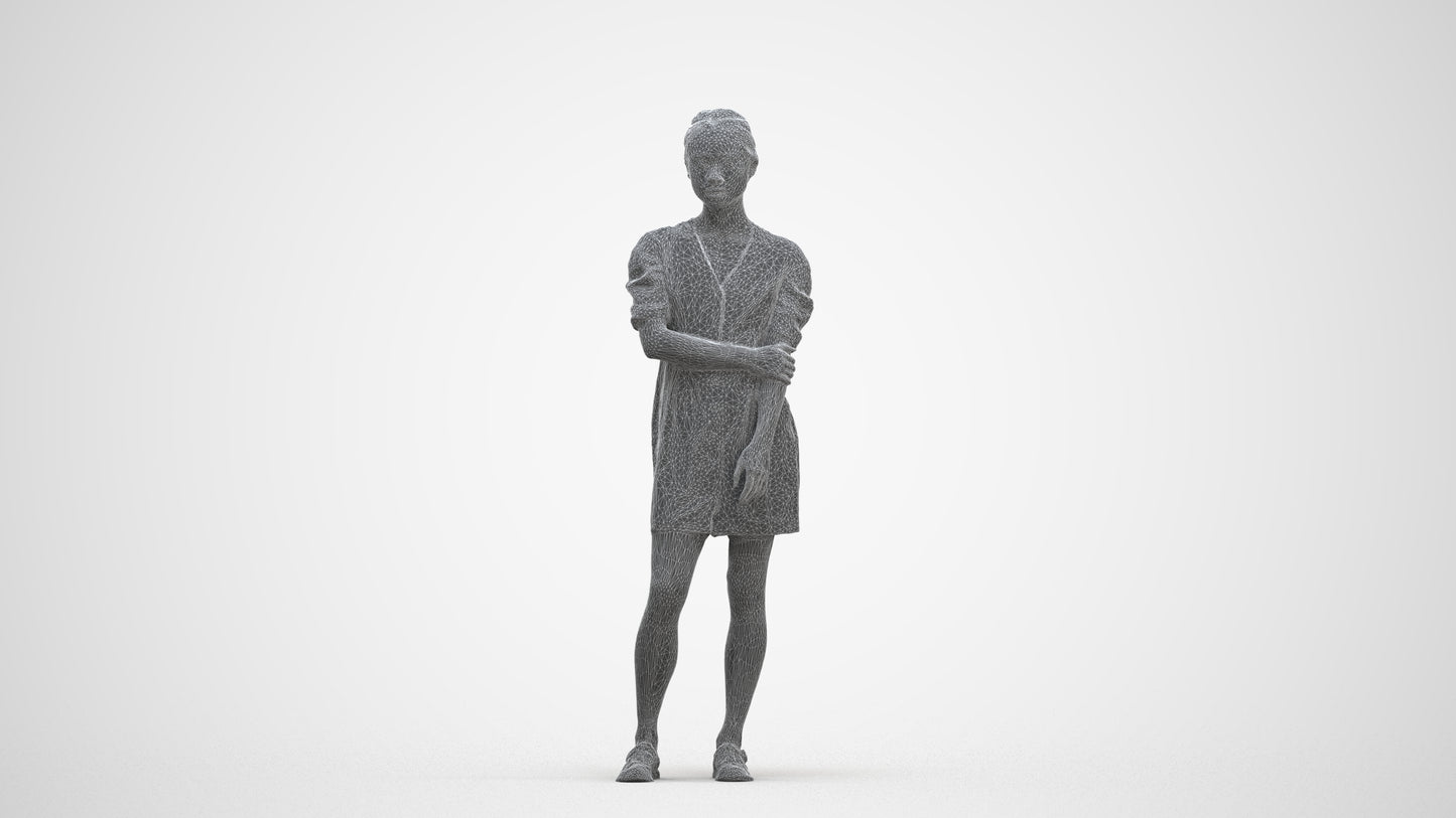 realistic 3D human woman business standing, archviz people FBX OBJ for Blender, three-quarter front view render
