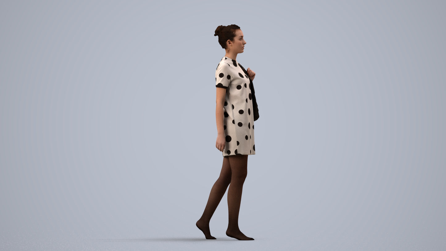 3D scanned woman walking casual, photorealistic archviz people for Enscape and SketchUp, side view render