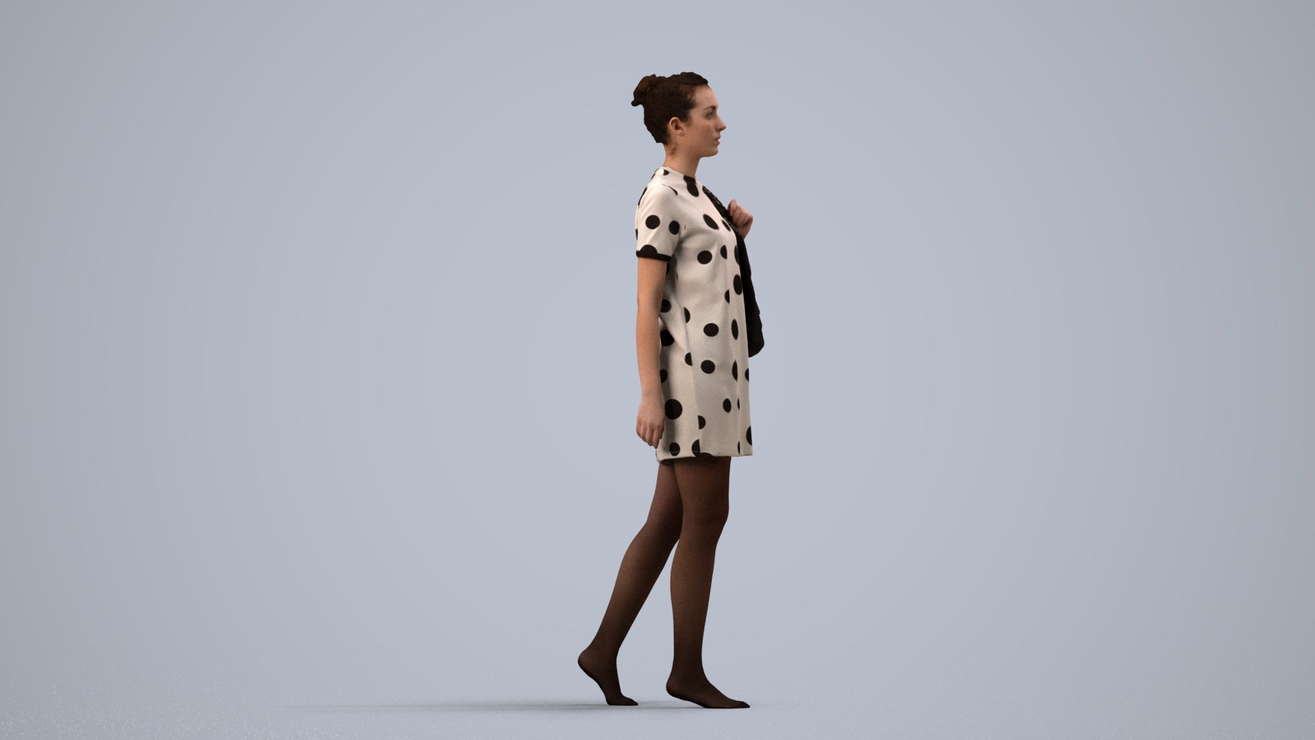3D scanned woman walking casual, photorealistic archviz people for Enscape and SketchUp, side view render