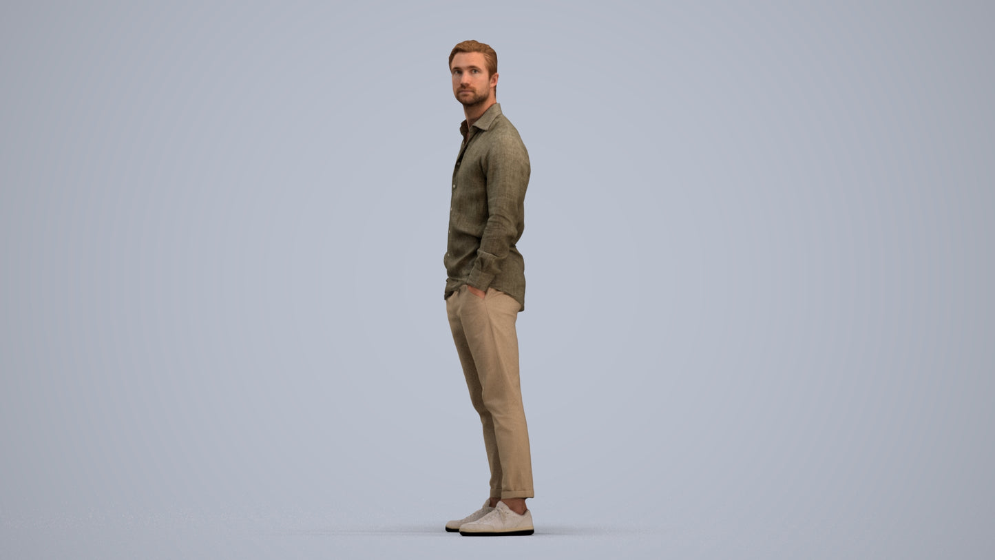 realistic 3D man casual standing, scanned archviz people for Blender and 3ds Max, standing pose render