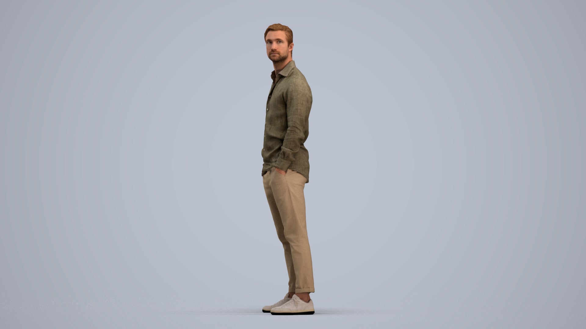 realistic 3D man casual standing, scanned archviz people for Blender and 3ds Max, standing pose render