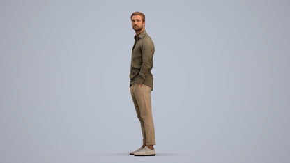 realistic 3D man casual standing, scanned archviz people for Blender and 3ds Max, standing pose render