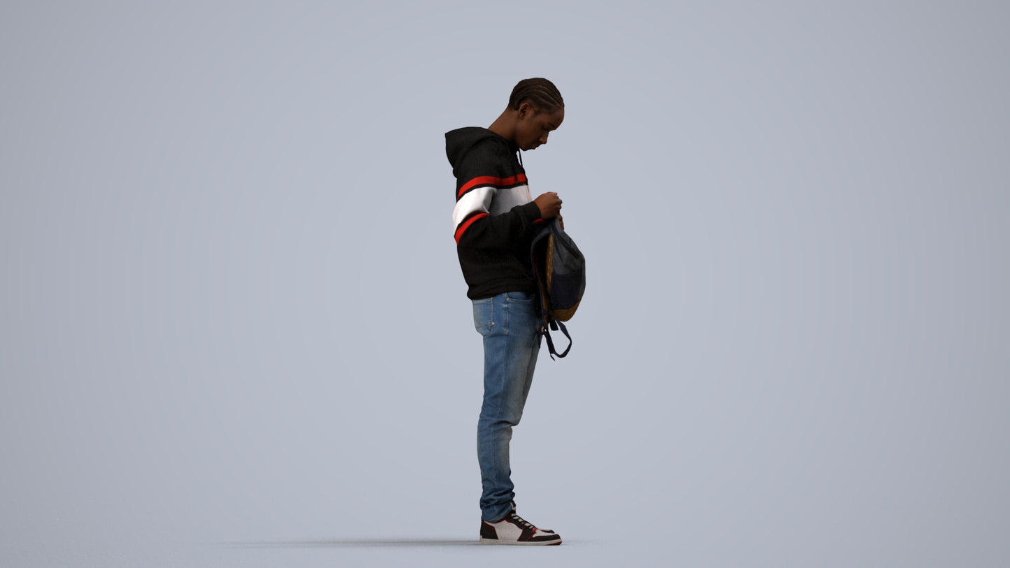 photogrammetry 3D boy casual kids, realistic human model archviz FBX, side view render
