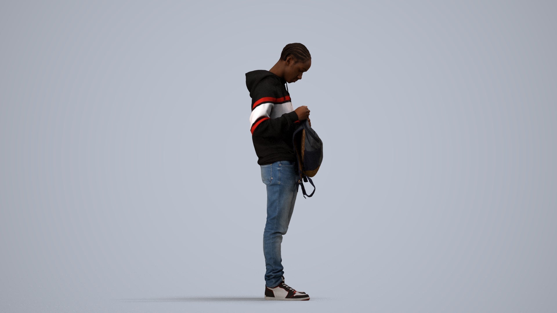 photogrammetry 3D boy casual kids, realistic human model archviz FBX, side view render