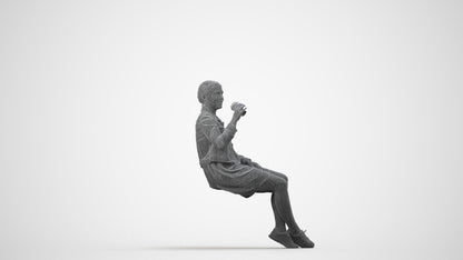 scanned 3D woman casual sitting, photogrammetry people for Enscape and V-Ray, wireframe side view