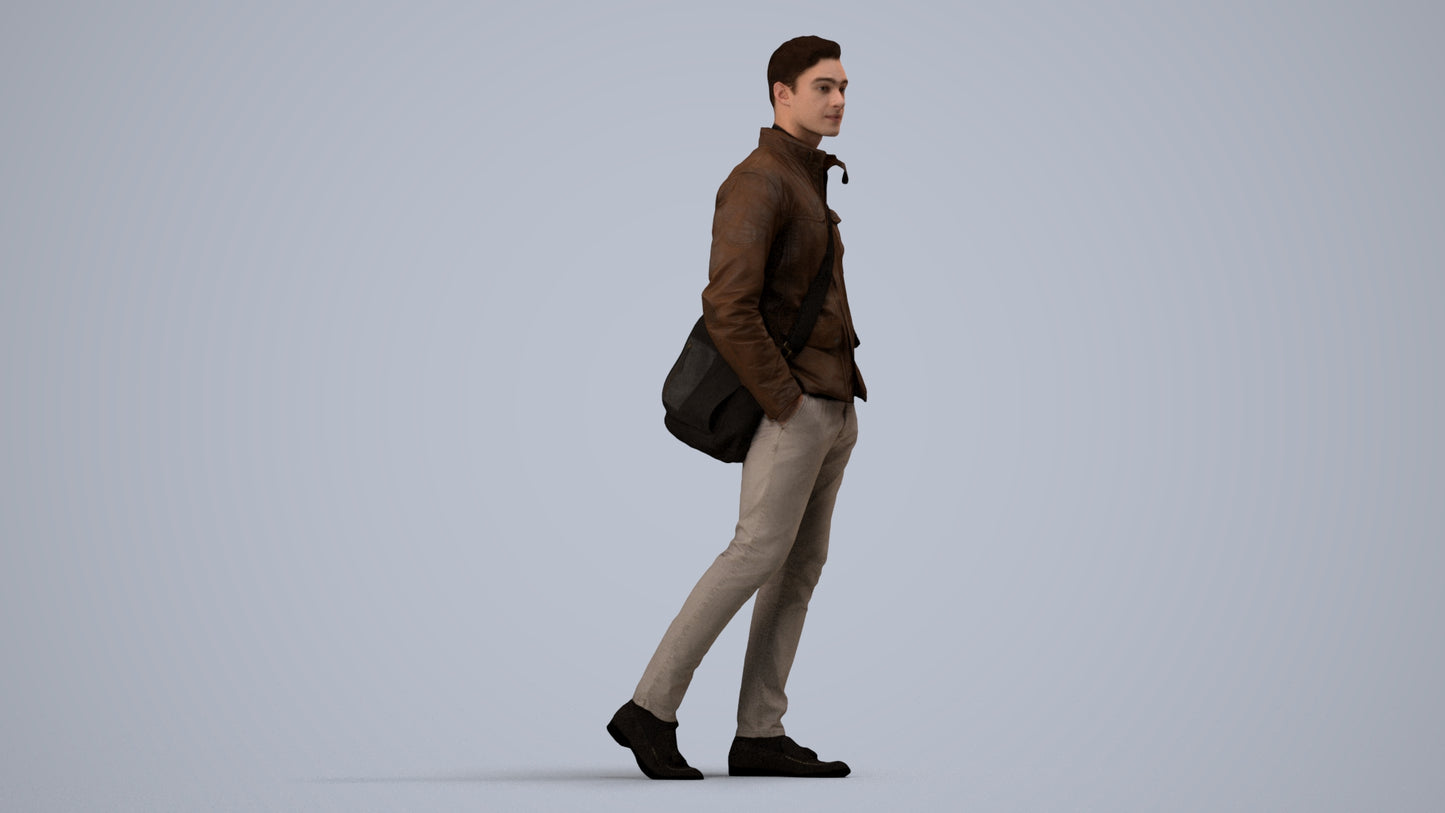 3D people model man casual walking, scanned human for 3ds Max rendering, side view render