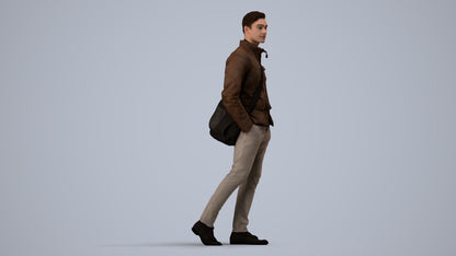 3D people model man casual walking, scanned human for 3ds Max rendering, side view render