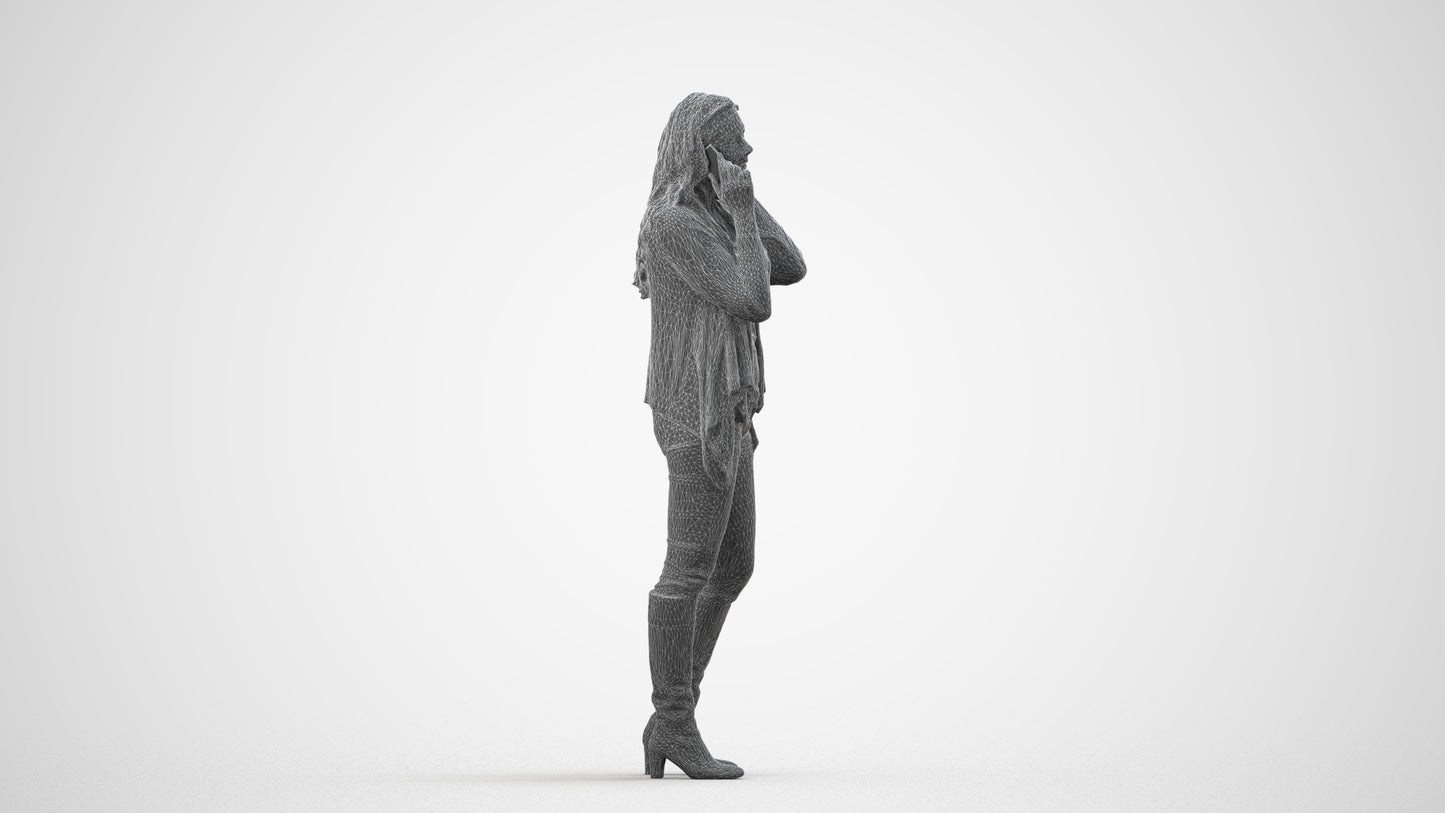 realistic 3D human woman casual standing, archviz people FBX OBJ for Blender, wireframe side view