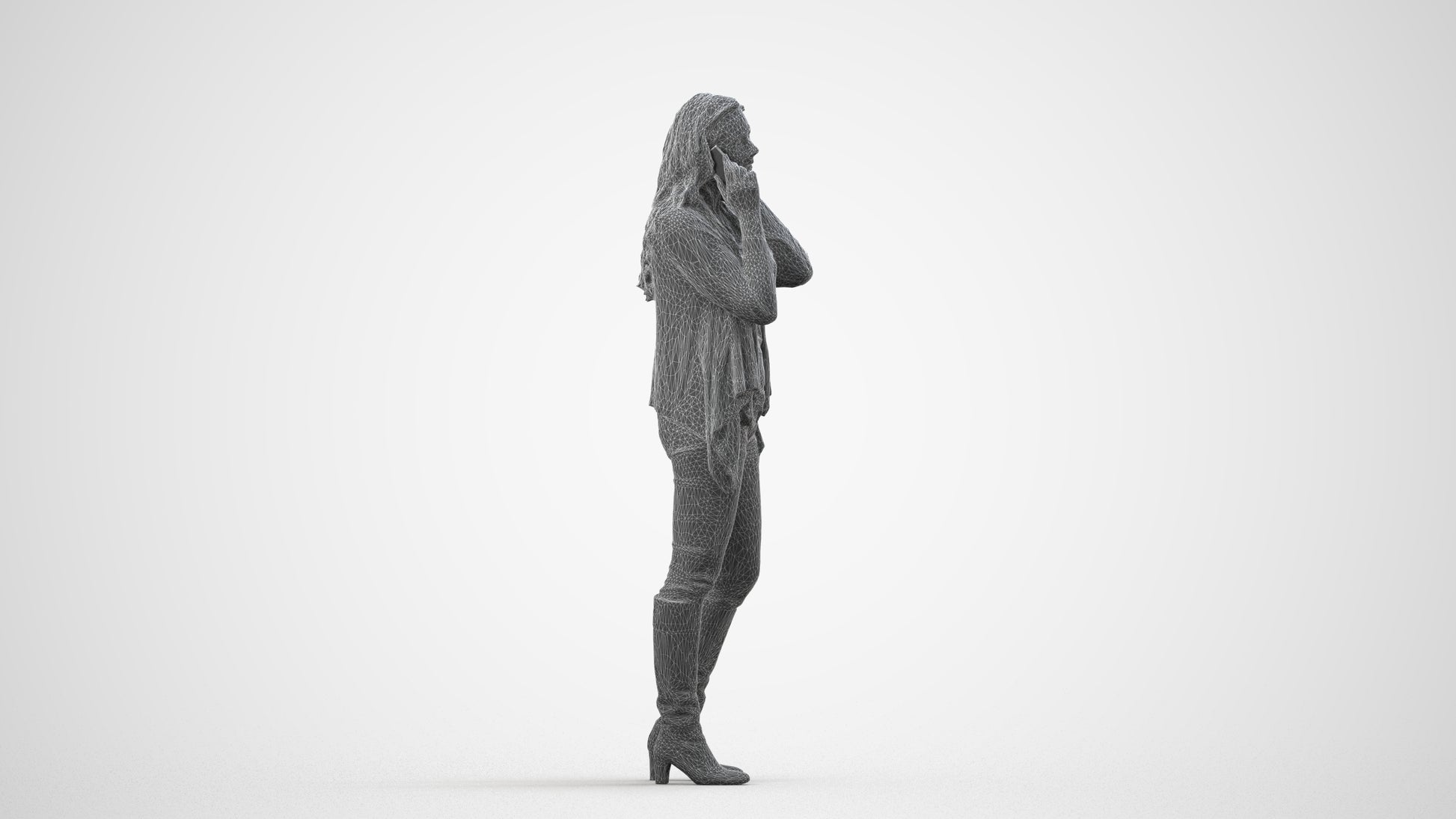 realistic 3D human woman casual standing, archviz people FBX OBJ for Blender, wireframe side view