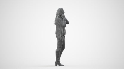 realistic 3D human woman casual standing, archviz people FBX OBJ for Blender, wireframe side view