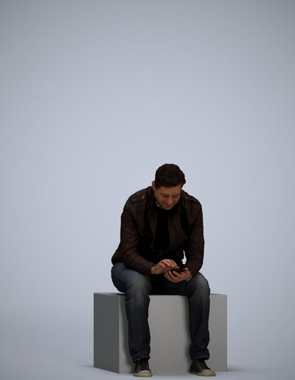 realistic 3D human man casual sitting, archviz people FBX OBJ for Blender