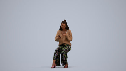 realistic 3D woman casual sitting, scanned archviz people for Blender and 3ds Max, standing pose render