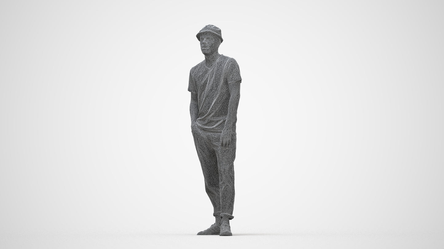 realistic 3D human man casual standing, archviz people FBX OBJ for Blender, wireframe back view