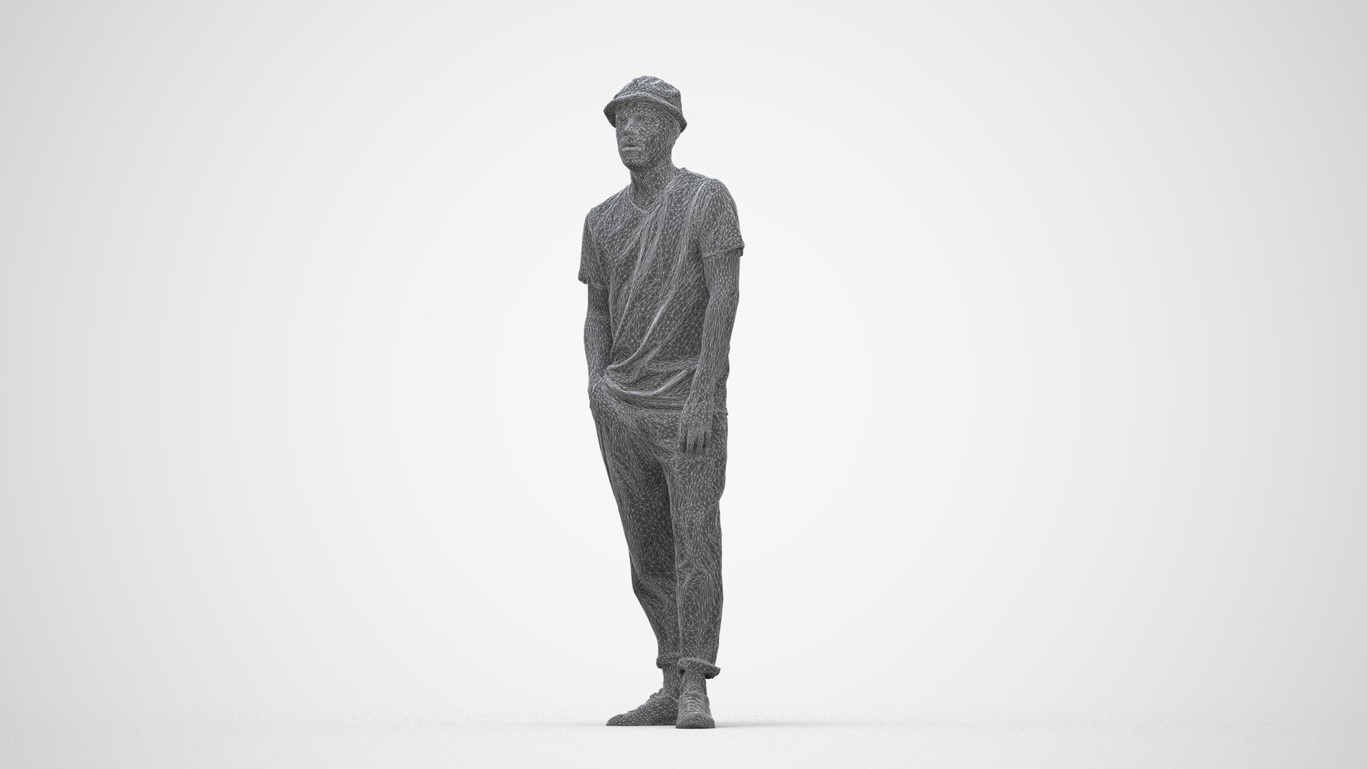 realistic 3D human man casual standing, archviz people FBX OBJ for Blender, wireframe back view