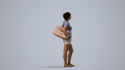 3D scanned woman standing casual, photorealistic archviz people for Enscape and SketchUp, side view render