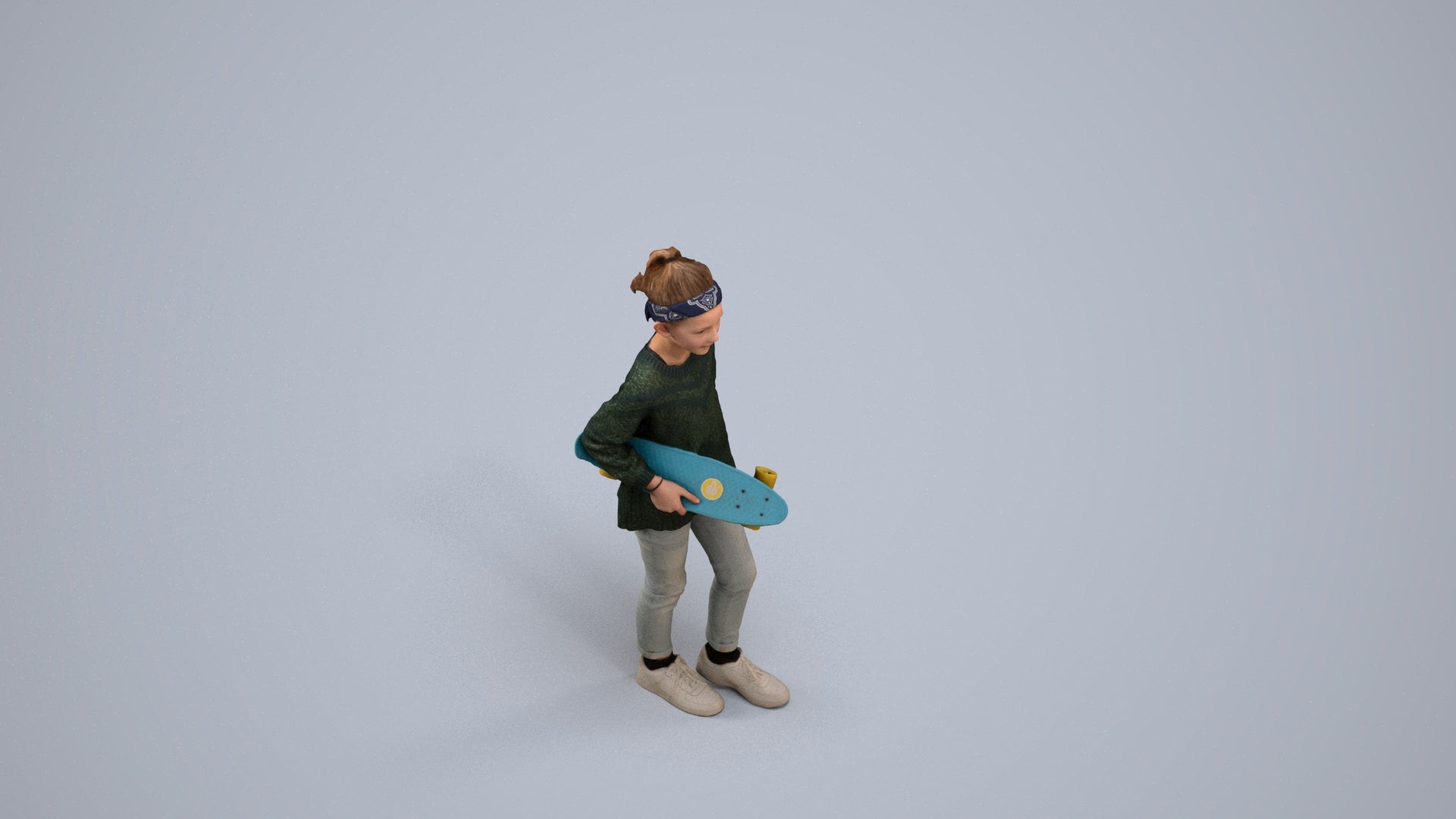 realistic 3D girl casual kids, scanned archviz people for Blender and 3ds Max, back view render