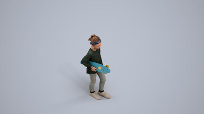 realistic 3D girl casual kids, scanned archviz people for Blender and 3ds Max, back view render