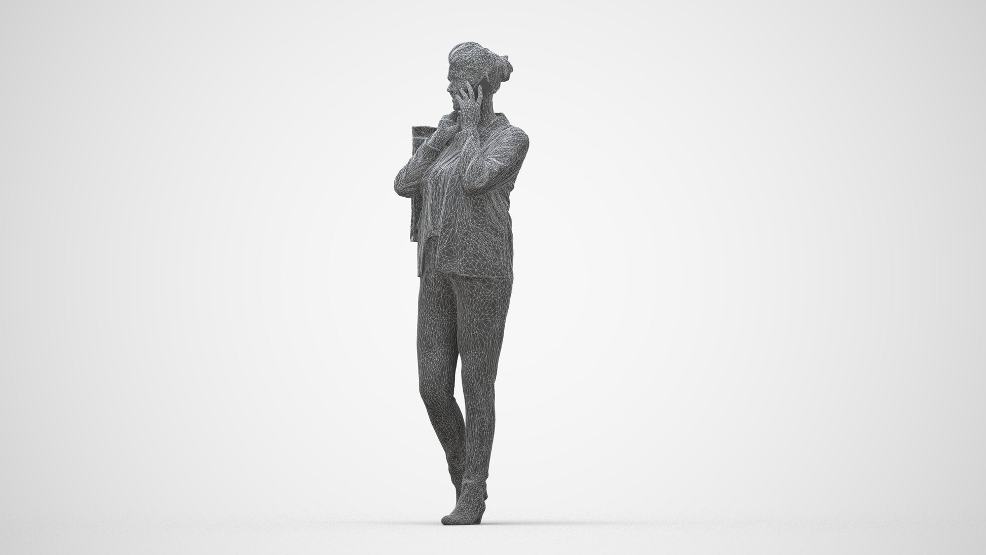 photogrammetry 3D woman business formalaffairs, realistic human model archviz FBX, wireframe back view