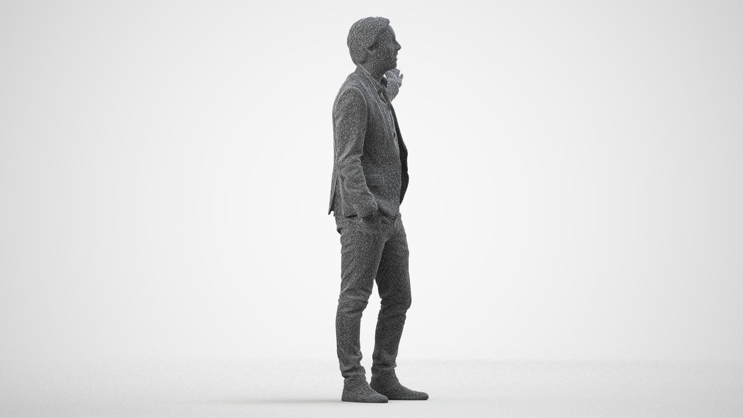 photogrammetry 3D man business, realistic human model archviz FBX, wireframe side view