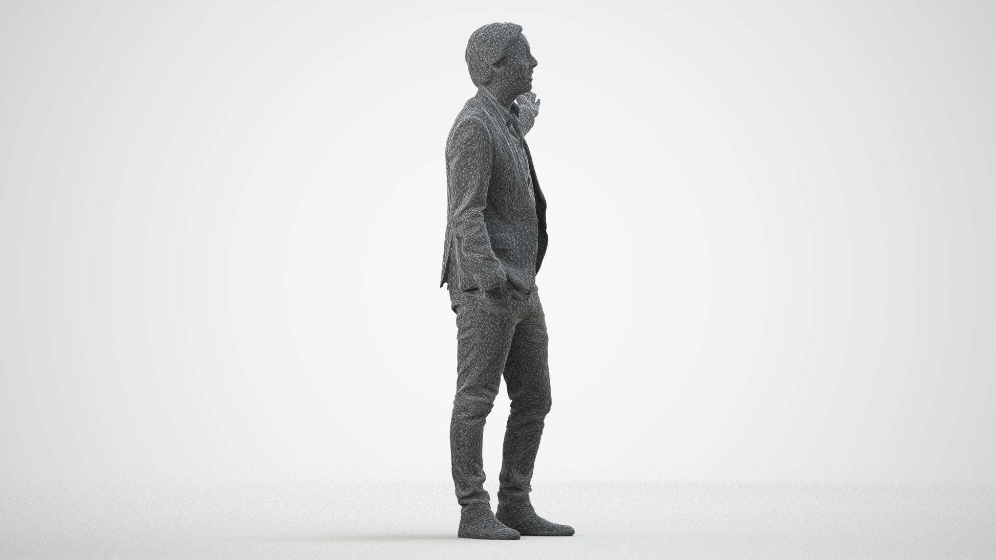 photogrammetry 3D man business, realistic human model archviz FBX, wireframe side view
