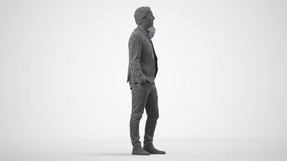 photogrammetry 3D man business, realistic human model archviz FBX, wireframe side view